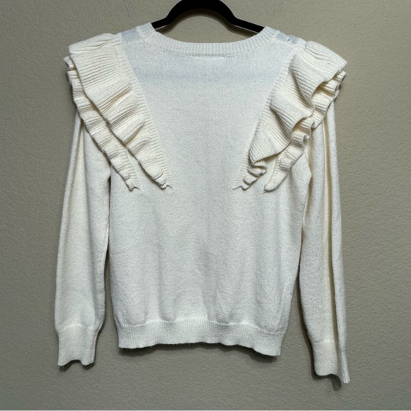 The Impeccable Pig Cream Ruffled Sweater Size L Holiday Minimalist Cozy Comfort - Picture 2 of 10